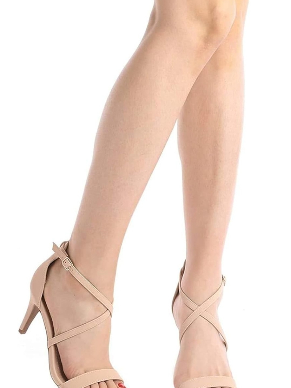 Dream Pairs Beige Cross-Strap Stiletto Sandals